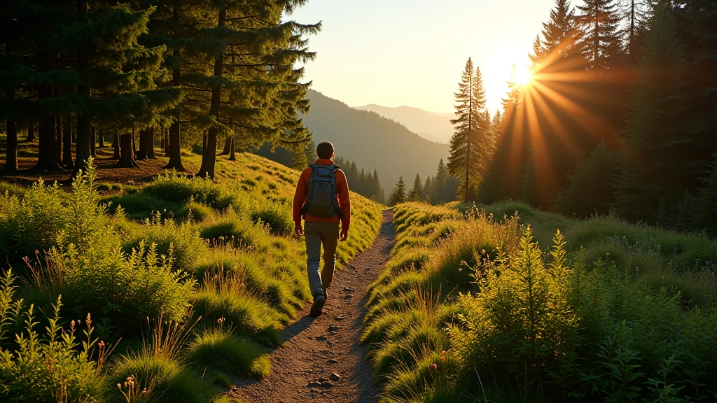 Scenic hiking trail through Czech mountain landscape with forest and distant peaks