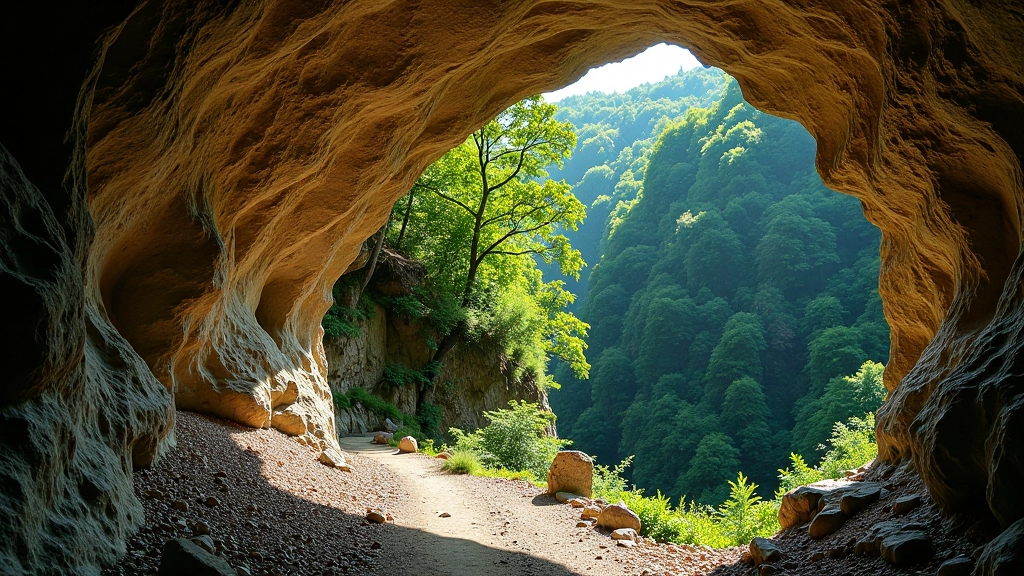 Moravian Karst cave entrance and forest